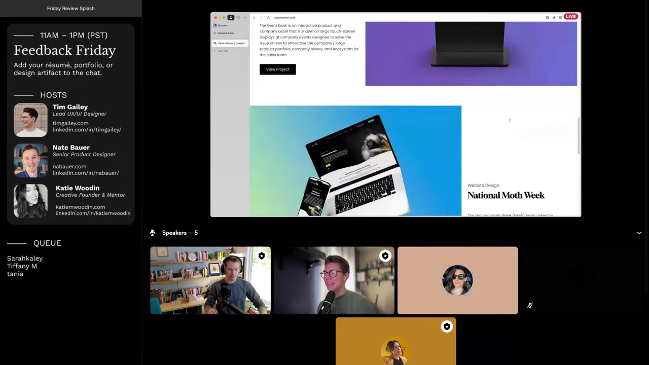 Feedback Friday — Sarahkaley, Tiffany M, tania, Tanmay